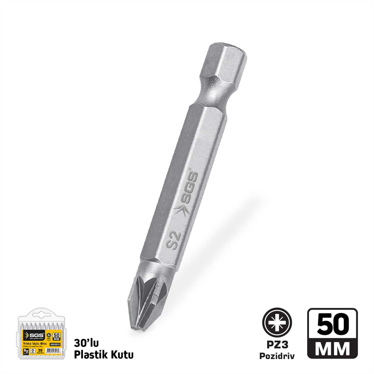 POZİDRİV UÇLU BİTS S2 PZ3*50mm Sand-Pro Series